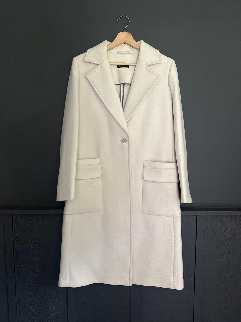 Massimo Dutti White Wool Blend Long Coat Size 8